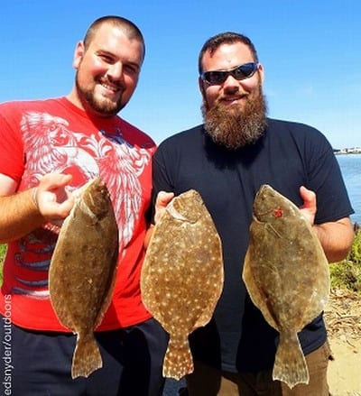 Fishin buds Ford Masera and William Austin of Spring TX took these nice flounder while fishing shrimp
