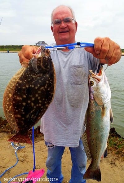 Houston angler Ed Jolly fished live croaker for this nice flounder and trout