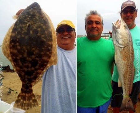 Juan Trevino of Winnie TX fished a shrimp to nail this nice flounder; Tony Tamez of Spring TX wrastled up this 31inch tagger bull red with a Miss Nancy shrimp