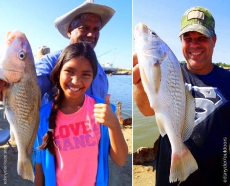 Satiyyah Ahmed of Dickenson TX shows off her big croaker she caught with Grandpa Mohammed; BIG CROAKER today folks stated Daniel Wilson of Baytown TX