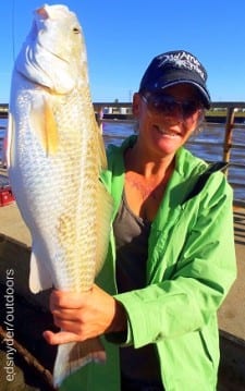 Bridgeport TX anglerette Chrystal Sizemore nabbed this nice 25inch slot red while fishing a Miss Nancy shrimp