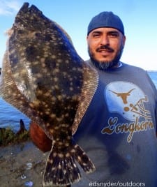 Conroe TX angler Juan Gomez took this nice flounder while fishing at Rollover