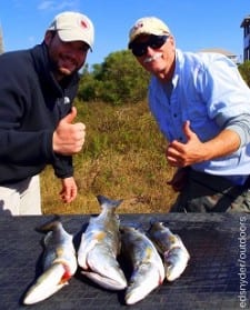 Father and Son kayakers, Michael and Bruce Walden of Spring TX  fished Rollover Bay with live shrimp to get these nice speckled trout