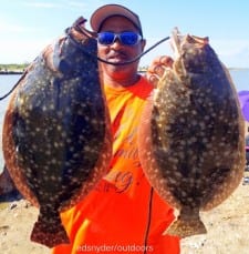Fishing berkely gulp along the bulkhead, Karl Dever of Houston managed to take these two 20inch doormat flounder for his limit