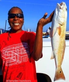 Houston anglerette Faye Henderson caught this nice 22inch slot red on shrimp