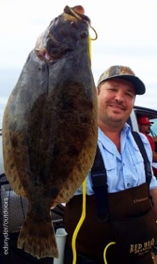 Luciano Gongora of Pearland TX nabbed this nice flounder while wade-fishing Rollover bay with berkely gulp