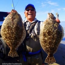 Moses Mata of Houston waded Rollover Bay with berkely gulp to nab these nice flounder