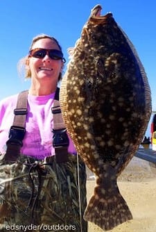 Pink Shirt and a PINK Gulp took this nice flounder for Winona TX gal Marlee Harris