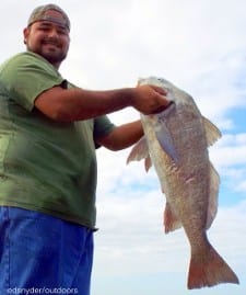 Rick Guerra of Houston took this 32inch drum on shrimp, and released it after photo ops