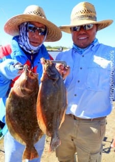 Rolly and Jonry Edralin of Sugar Land TX nabbed these two nice flounder on berkely gulp