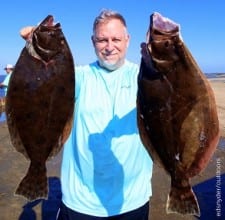 Spring TX angler Mark Sagg worked a jig-n-shrimp cajun rig for these two nice flounder