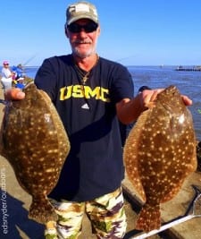 This is for you SGT Bertolino JR, says High Islander Jackie Bertolino with these two flounder on Veterans Day