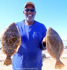 Wade angler Leroy Wilson of Houston managed this flounder limit by fishing gulp