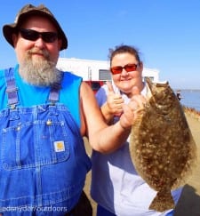 Bruce and Shirly Guillott of Batson TX displays Shirly's nice flounder caught on berkely gulp