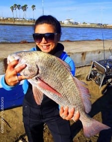 Christina Wright of Houston tackled this nice keeper eater drum with a Miss Nancy shrimp