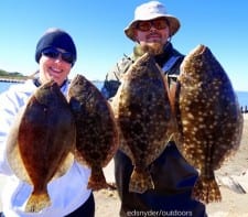 Fort Polk LA Air Controllers Adam and Stephanie Brock waded Rollover bay with berkely gulp to take their limits of flounder topped with 20 and 21inchers
