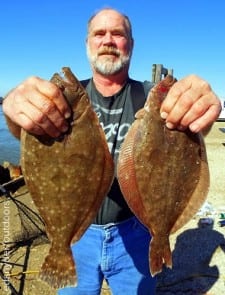 Joey Dukes of Conroe TX nabbed these two nice flounder he caught on gulp