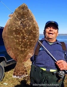 Tracy Hulsey of Houston nabbed this nice 20inch flounder while wade-fishing with a gulp