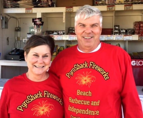 Drop by PyroShack Fireworks and say Hi to Debbie and Dick Lambing. They have great prices on a huge selection.