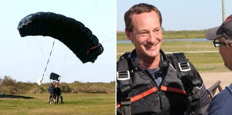 This skydiver is all smiles after his first tandem jump
