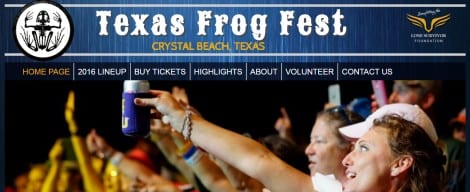 The new Texas Frog Fest website is up and running. Check out the 2016 TFF music line-up, buy tickets on-line, or volunteer to work at the festival. Go to texasfrogfest.com.