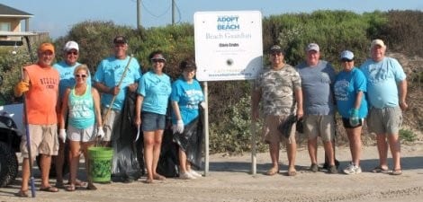 The Pearl Beach Subdivision "Clara Crabs" taking care of their "adopted" beach. (L to R), Don and Tanna Kimbro, BB Young, Richard and Lana Thompson, Irma and Armando Flores, Jeff Crawford, Georgia Osten, Mike Potts