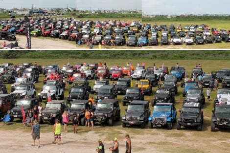 Rooftop view of group photo at Tiki. Hundreds of jeeps participated.
