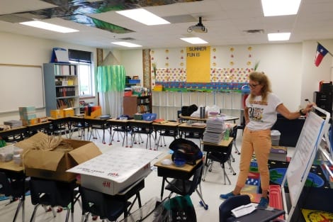 Katie getting her classroom ready for the new school year.