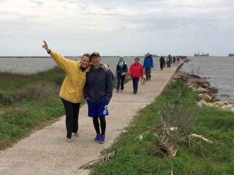 Couple cheers after completing jetty walk